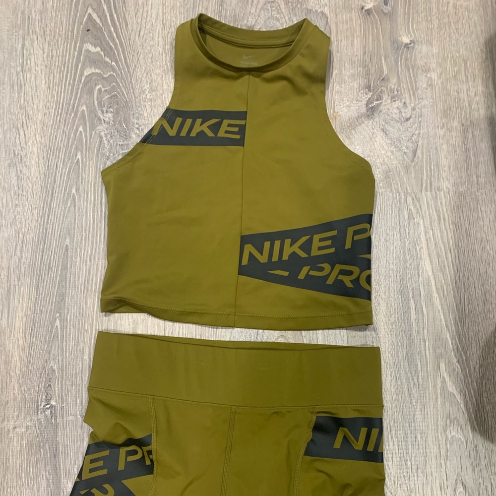 Nike pro workout set the top is a small and the shorts are a medium. Olive army